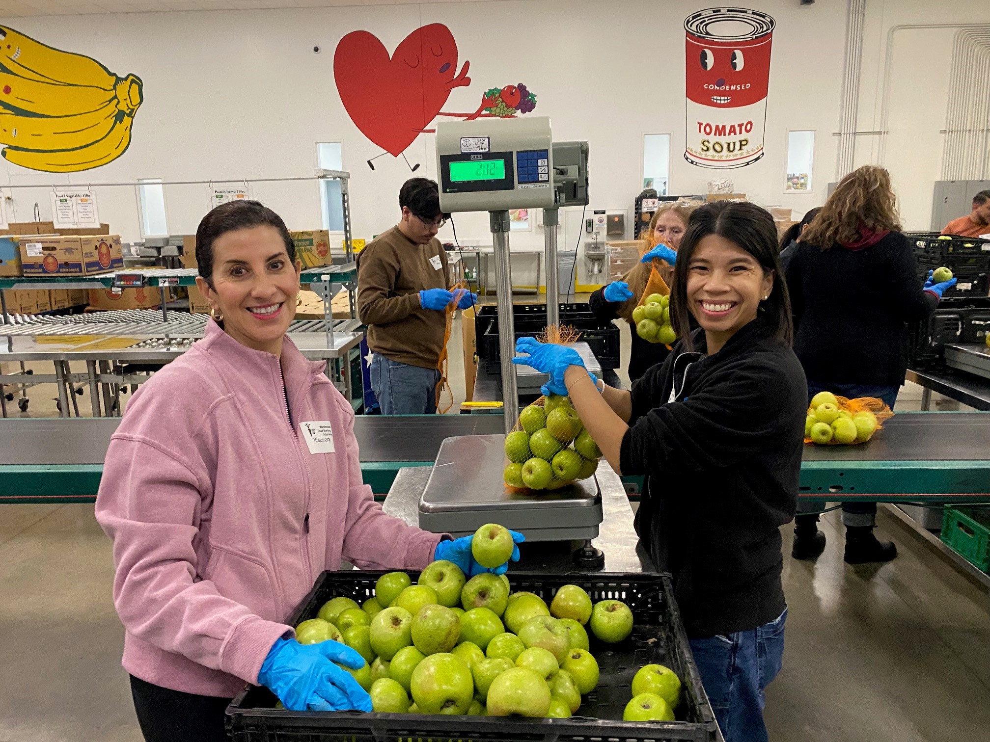 Superior volunteers sort apples