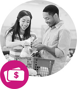 Man and woman shopping for groceries